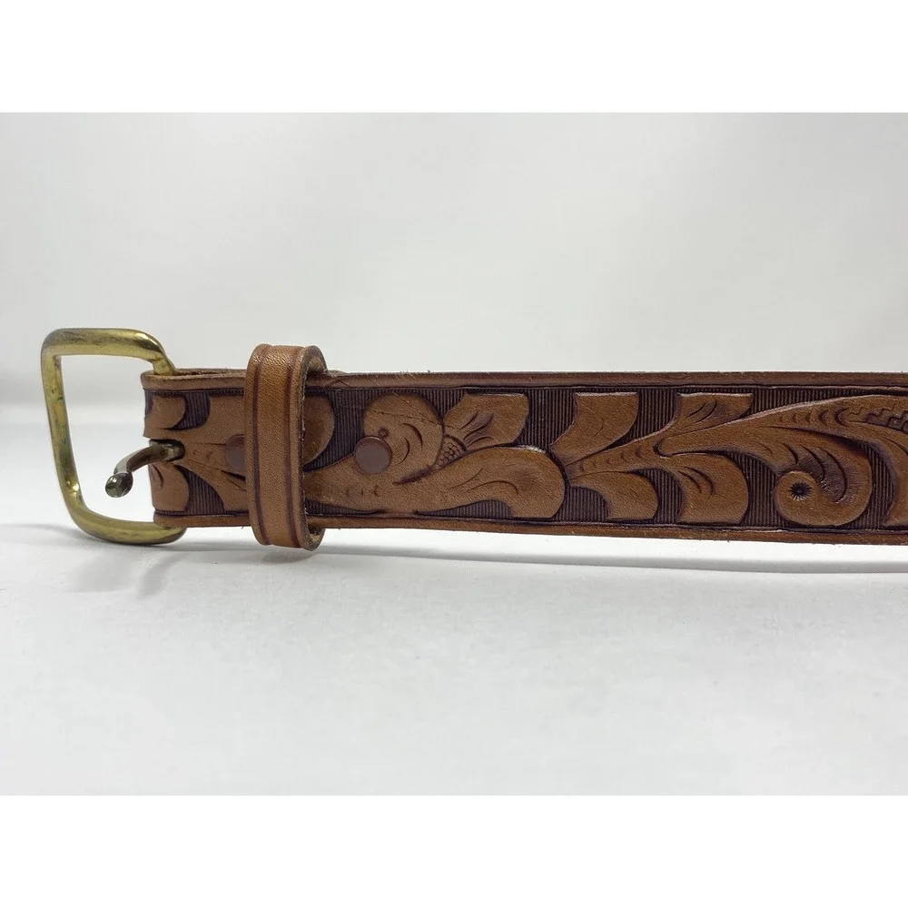 Sakowitz Alton Leather Belt‎ Floral Embossed Tooled Engraved Size 30